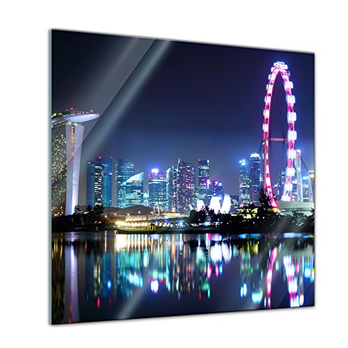 Bilderdepot24 Glasbild - Singapur bei Nacht - 50x50 cm - Deko Glas - Wandbild aus Glas - Bild auf Glas - moderne Bilderdepot24 Glasbilder - Glasfoto - Echtglas von Bilderdepot24