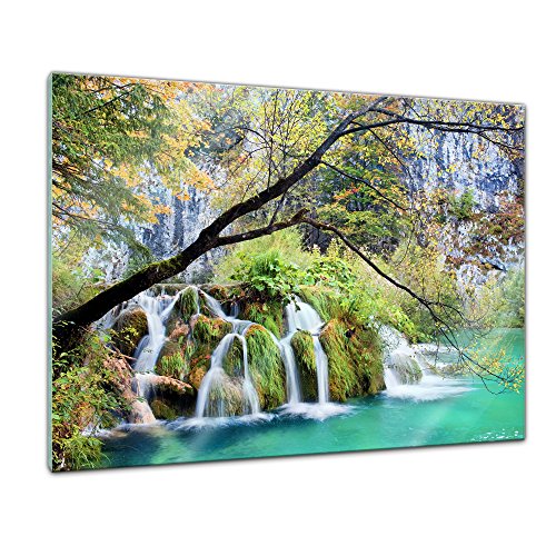 Bilderdepot24 Glasbild - Wasserfall im Herbst - 80x60 cm - Deko Glas - Wandbild aus Glas - Bild auf Glas - moderne Bilderdepot24 Glasbilder - Glasfoto - Echtglas von Bilderdepot24