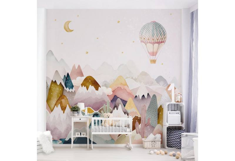 Bilderdepot24 Kindertapete Boho Berglandschaft Aquarell Illustration Natur bunt modern, Glatt, Matt, (Vliestapete inkl. Kleister oder selbstklebend), Mädchenzimmer Jungenzimmer Babyzimmer Bildtapete Fototapete Wandtapete von Bilderdepot24