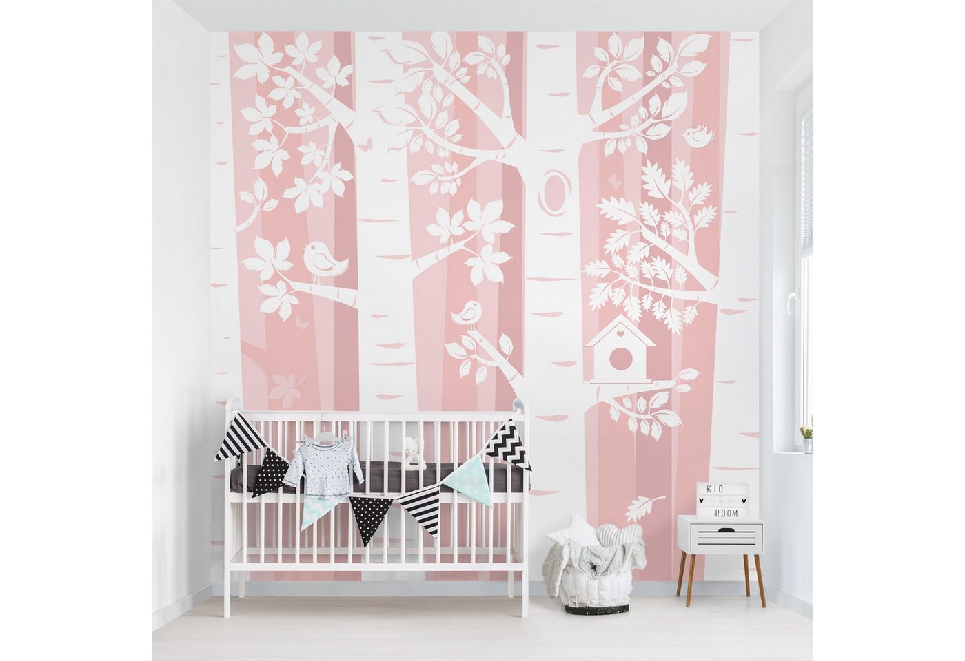 Bilderdepot24 Kindertapete Kinderzimmer Bäume Wald Rosa Kinder Wanddeko Illustration, Glatt, Matt, (Inklusive Gratis-Kleister oder selbstklebend), Mädchenzimmer Jungenzimmer Babyzimmer Bildtapete Fototapete Wandtapete von Bilderdepot24