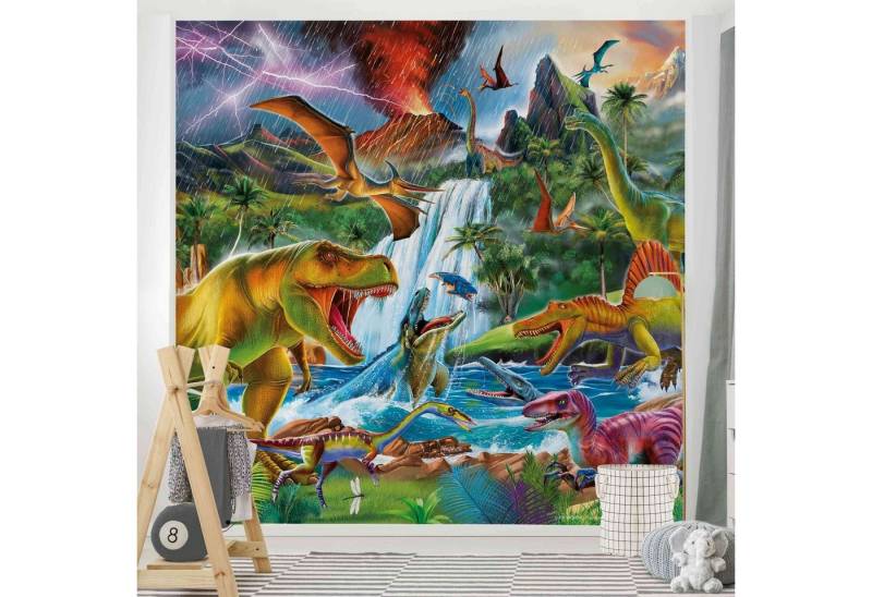 Bilderdepot24 Kindertapete Kinderzimmer Dinosaurier Urzeitgewitter Kinder Wanddeko T-Rex Bunt, Glatt, Matt, (Vliestapete inkl. Kleister oder selbstklebend), Mädchenzimmer Jungenzimmer Babyzimmer Bildtapete Fototapete Wandtapete von Bilderdepot24