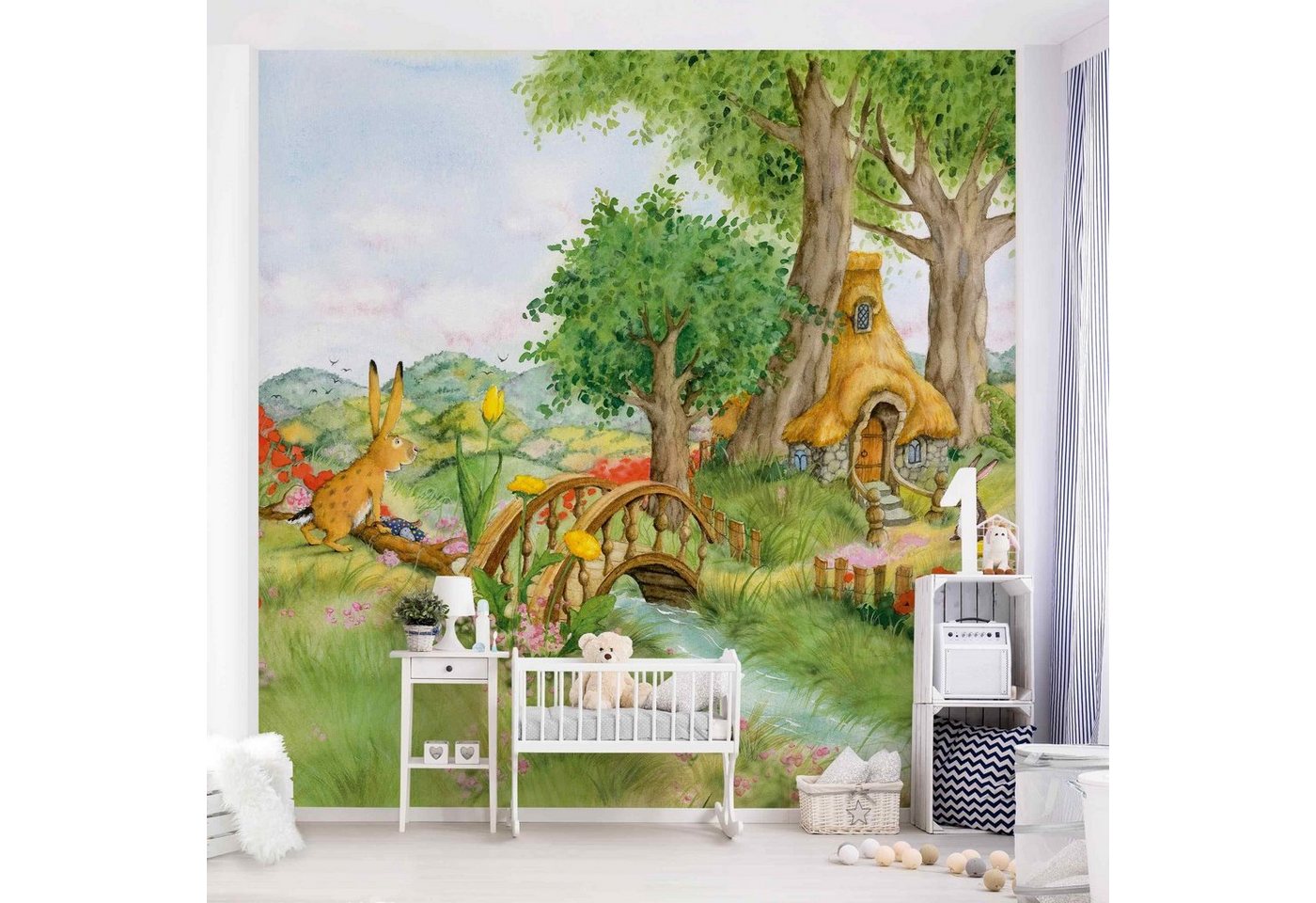 Bilderdepot24 Kindertapete Kinderzimmer Josi Hase Wiese Kinder Wanddeko Wald Baum Tiere Hase, Glatt, Matt, (Inklusive Gratis-Kleister oder selbstklebend), Mädchenzimmer Jungenzimmer Babyzimmer Bildtapete Fototapete Wandtapete von Bilderdepot24