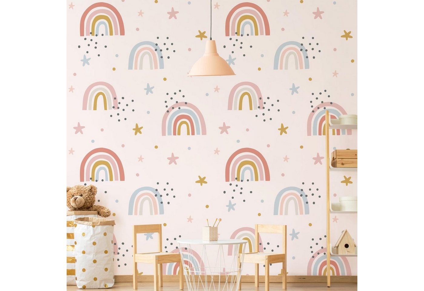 Bilderdepot24 Kindertapete Kinderzimmer Regenbogenwelt Sterne Pünktchen Kinder Wanddeko Muster, Glatt, Matt, (Vliestapete inkl. Kleister oder selbstklebend), Mädchenzimmer Jungenzimmer Babyzimmer Bildtapete Fototapete Wandtapete von Bilderdepot24