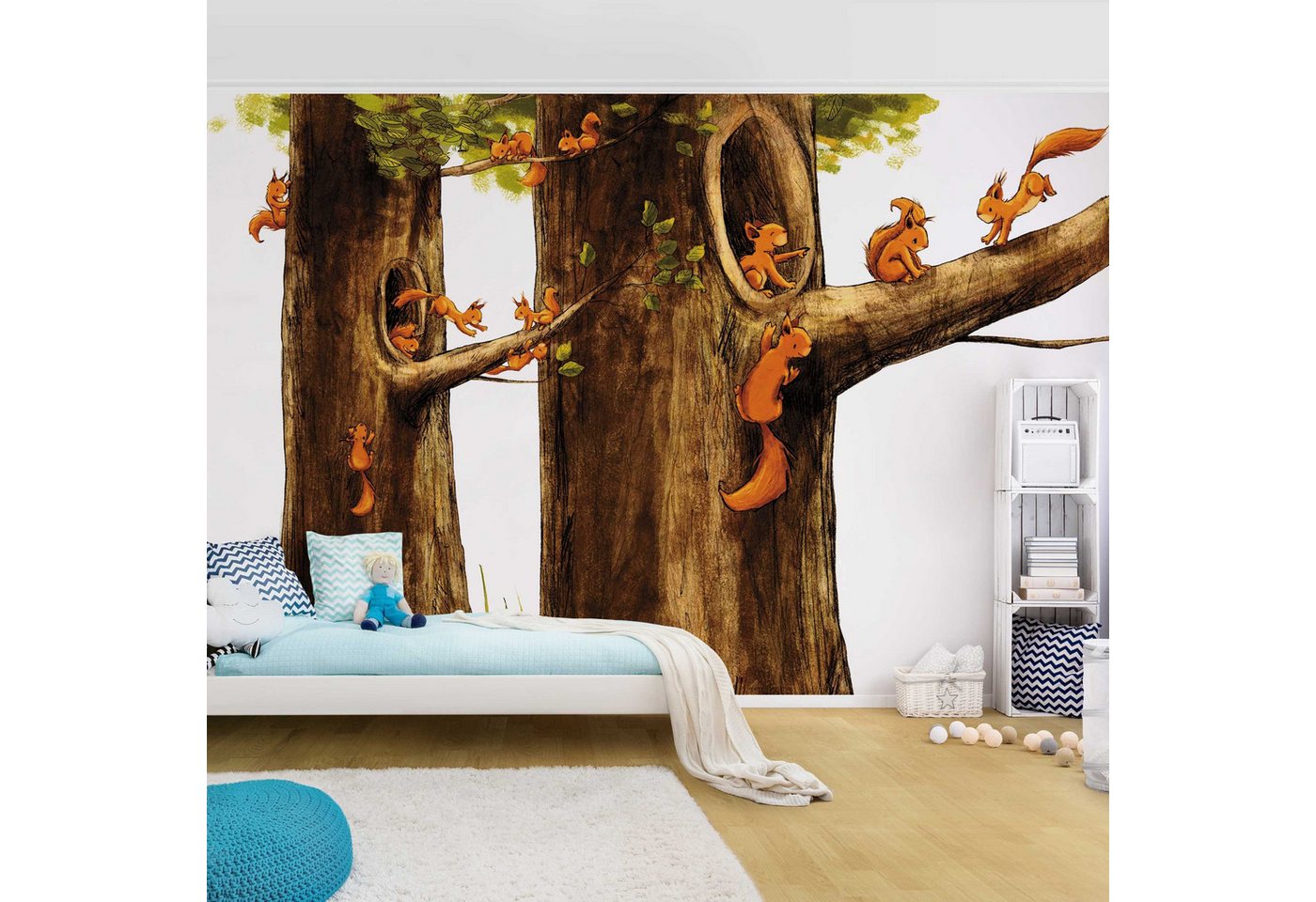 Bilderdepot24 Kindertapete Kinderzimmer Zuhause Einhörnchen Kinder Wanddeko Wald Baum Tiere, Glatt, Matt, (Inklusive Gratis-Kleister oder selbstklebend), Mädchenzimmer Jungenzimmer Babyzimmer Bildtapete Fototapete Wandtapete von Bilderdepot24