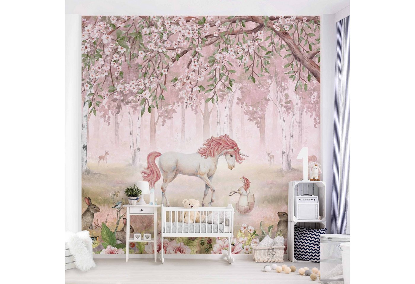 Bilderdepot24 Kindertapete Magischer Wald rosa Bäumen Natur Kinderzimmer, Glatt, Matt, (Vliestapete inkl. Kleister oder selbstklebend), Mädchenzimmer Jungenzimmer Babyzimmer Bildtapete Fototapete Wandtapete von Bilderdepot24