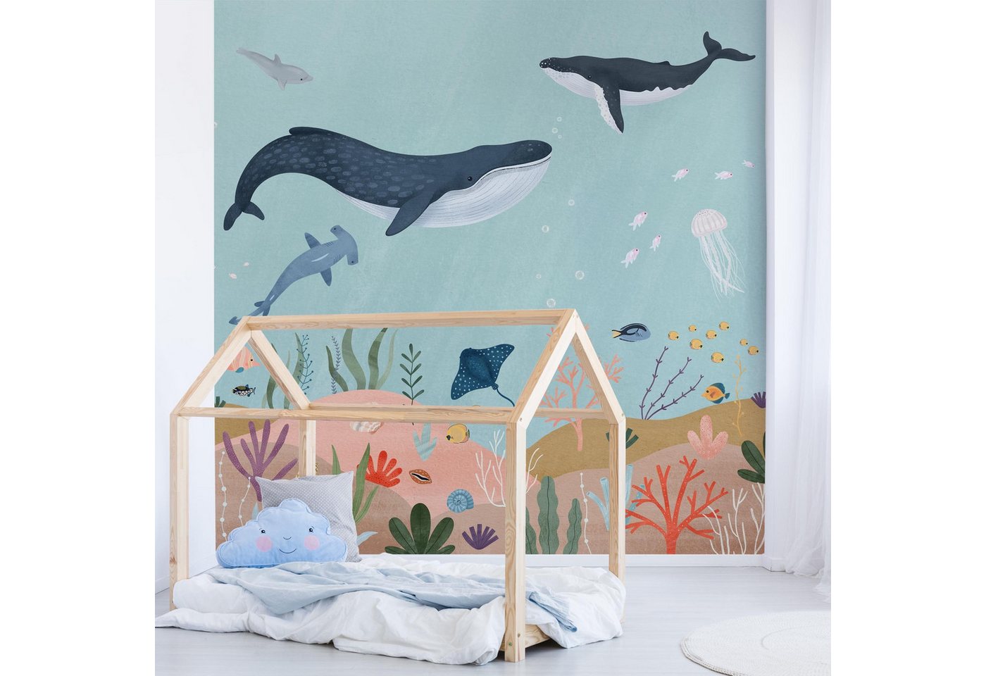 Bilderdepot24 Kindertapete Unterwasserwelt Korallenriff Aquarell Natur Landschaft Tiere blau, Glatt, Matt, (Inklusive Gratis-Kleister oder selbstklebend), Mädchenzimmer Jungenzimmer Babyzimmer Bildtapete Fototapete Wandtapete von Bilderdepot24