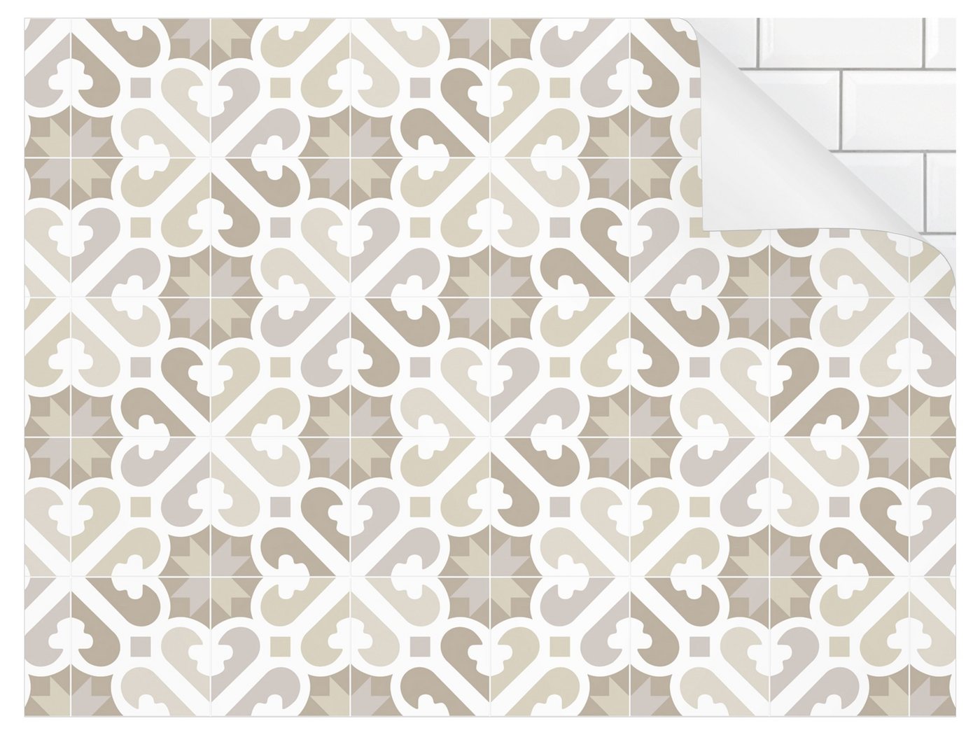 Bilderdepot24 Küchenrückwand beige dekor Abstrakt Fliesenoptik Muster Ornamente Geometrische Erde, (1-tlg., Nischenrückwand - für Fliesenspiegel ohne Bohren - matt), Spritzschutz Rückwand Küche Herd - Folie selbstklebend versch. Größen von Bilderdepot24