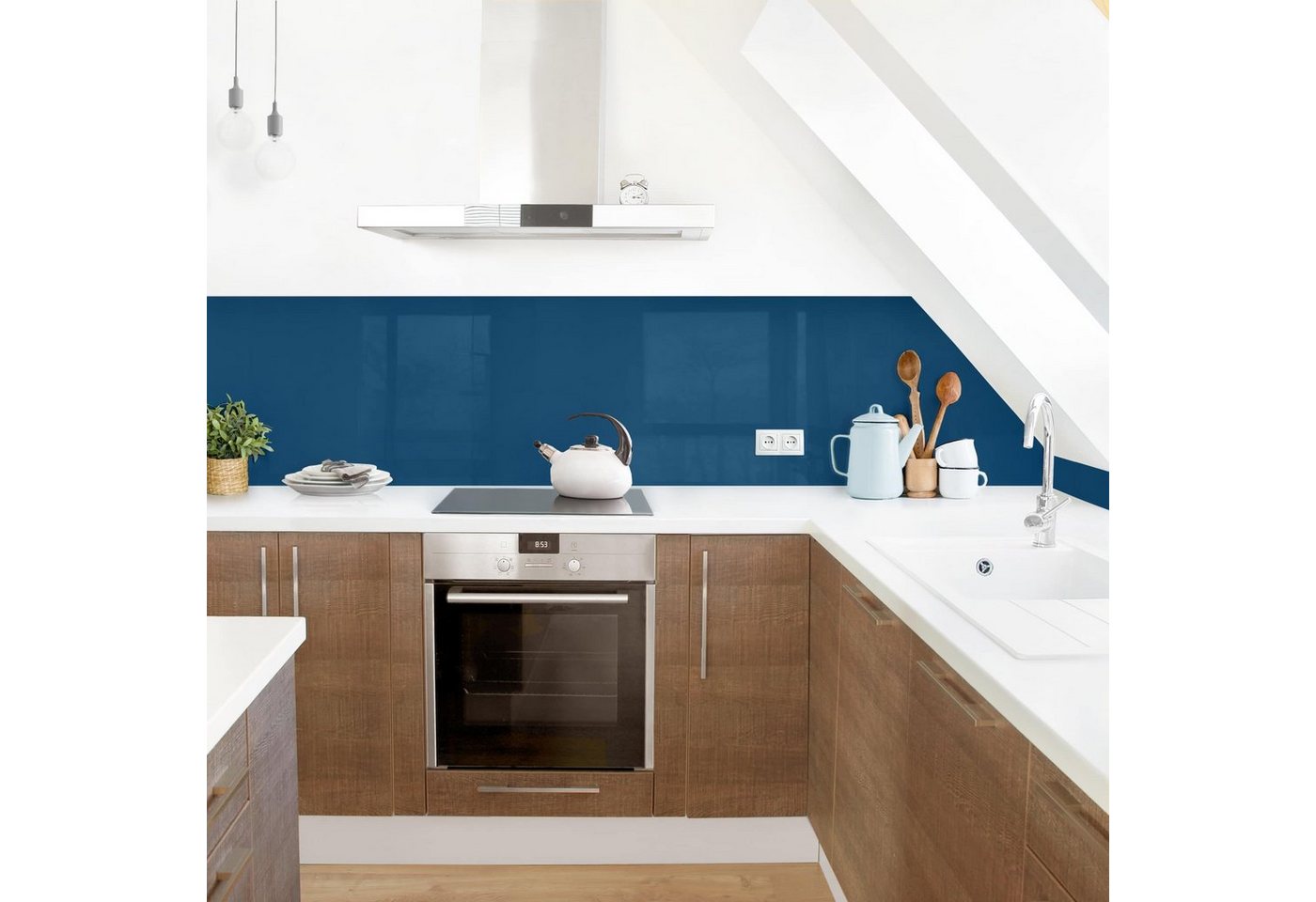 Bilderdepot24 Küchenrückwand blau dekor einfarbig Wandpaneel Küche Preussisch-Blau, (1-tlg., Nischenrückwand - für Fliesenspiegel ohne Bohren - matt), Spritzschutz Rückwand Küche Herd - Folie selbstklebend versch. Größen von Bilderdepot24