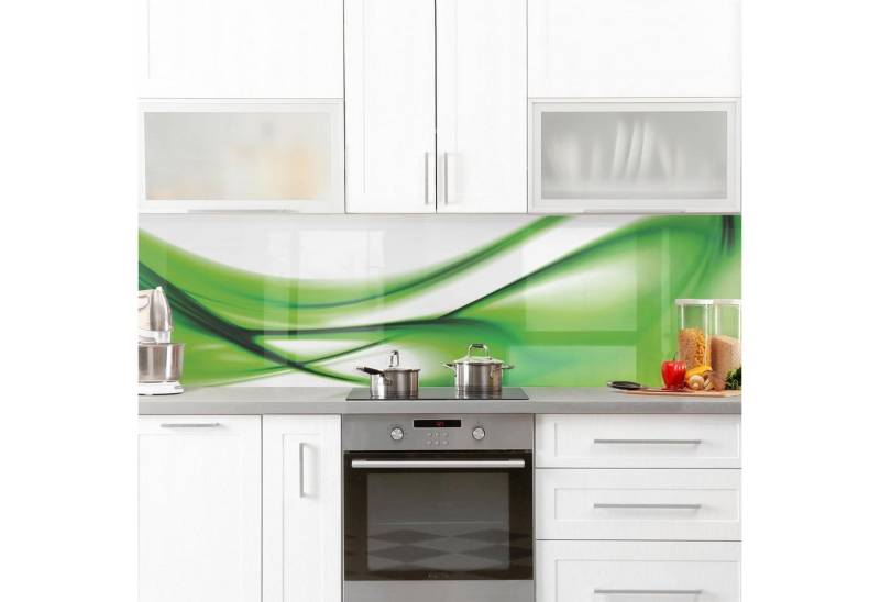 Bilderdepot24 Küchenrückwand grün dekor Abstrakt Wandpaneel Küche Green Touch Wandverkleidung, (1-tlg., Nischenrückwand - für Fliesenspiegel ohne Bohren - matt), Spritzschutz Rückwand Küche Herd - Folie selbstklebend versch. Größen von Bilderdepot24