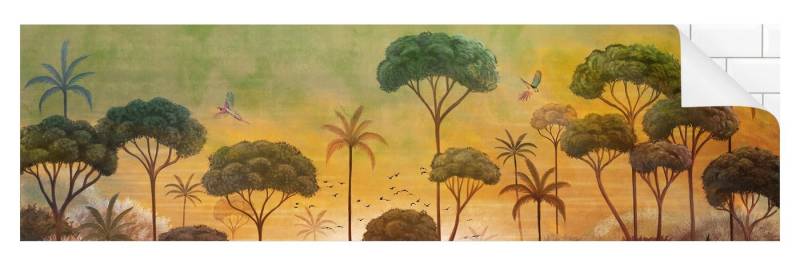 Bilderdepot24 Küchenrückwand grün dekor Bäume Wald Botanik Kunst Natur Tropischer Sonnenaufgang, (1-tlg., Nischenrückwand - für Fliesenspiegel ohne Bohren - matt), Spritzschutz Rückwand Küche Herd - Folie selbstklebend versch. Größen von Bilderdepot24