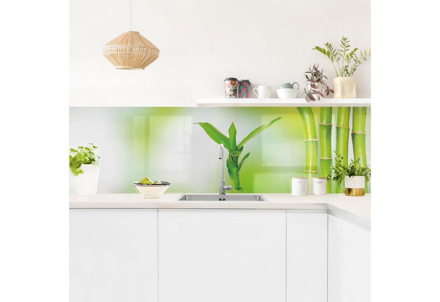 Bilderdepot24 Küchenrückwand grün dekor Blumen Wandpaneel Küche Grüner Bambus Wandverkleidung, (1-tlg., Nischenrückwand - für Fliesenspiegel ohne Bohren - matt), Spritzschutz Rückwand Küche Herd - Folie selbstklebend versch. Größen von Bilderdepot24