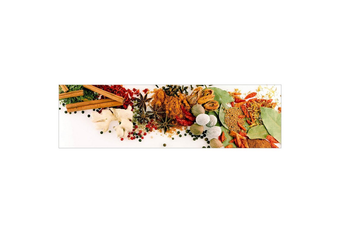 Bilderdepot24 Küchenrückwand orange dekor Orientalisch Gewürze getrocknete Kräuter, (1-tlg., Nischenrückwand - für Fliesenspiegel ohne Bohren - matt), Spritzschutz Rückwand Küche Herd - Folie selbstklebend versch. Größen von Bilderdepot24