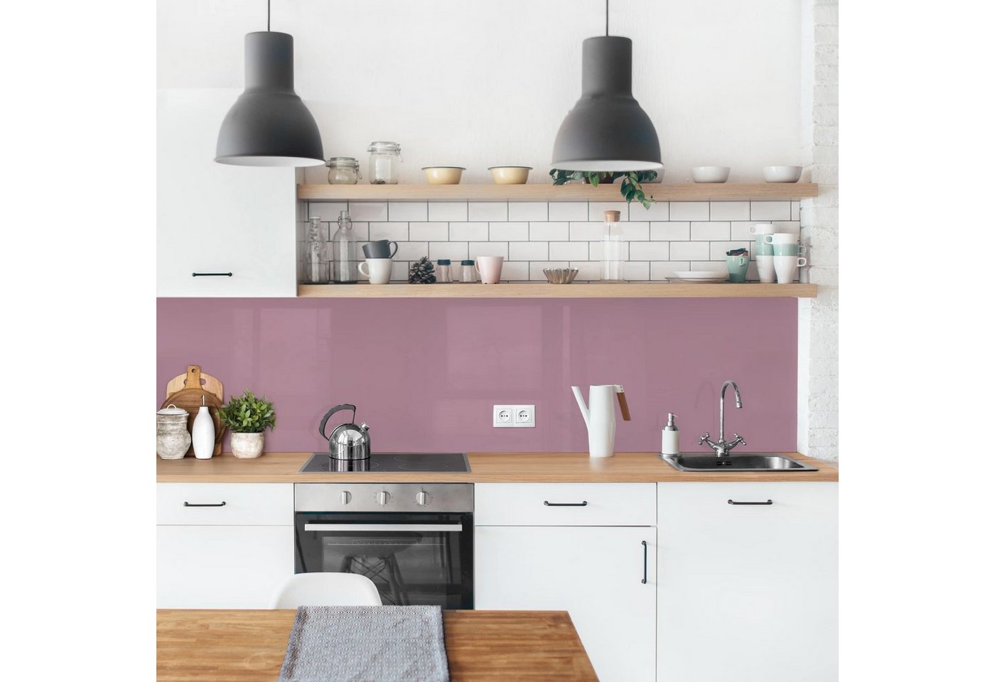 Bilderdepot24 Küchenrückwand pink dekor einfarbig Wandpaneel Malve Wandverkleidung Küche, (1-tlg., Nischenrückwand - für Fliesenspiegel ohne Bohren - matt), Spritzschutz Rückwand Küche Herd - Folie selbstklebend versch. Größen von Bilderdepot24