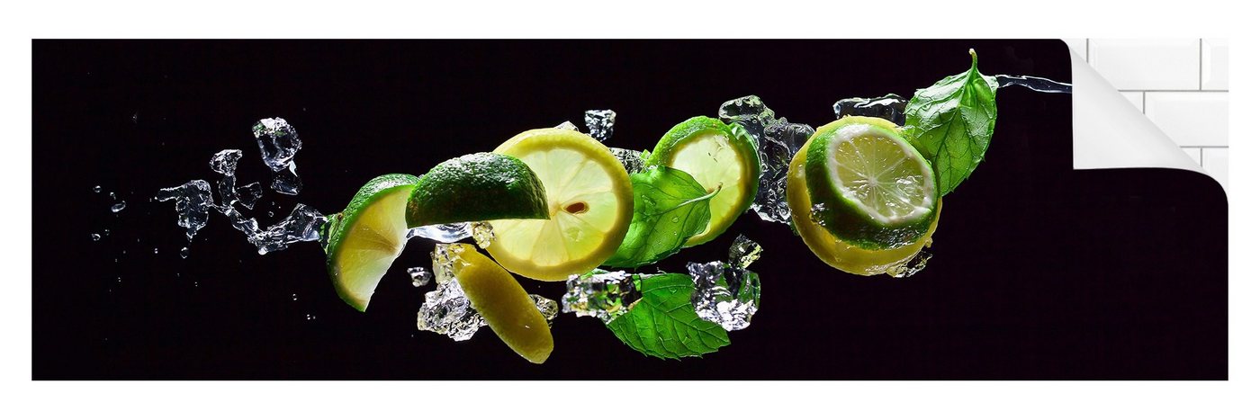 Bilderdepot24 Küchenrückwand schwarz dekor Obst Wandpaneel Küche Mojito Zutaten Wandverkleidung, (1-tlg., Nischenrückwand - für Fliesenspiegel ohne Bohren - matt), Spritzschutz Rückwand Küche Herd - Folie selbstklebend versch. Größen von Bilderdepot24