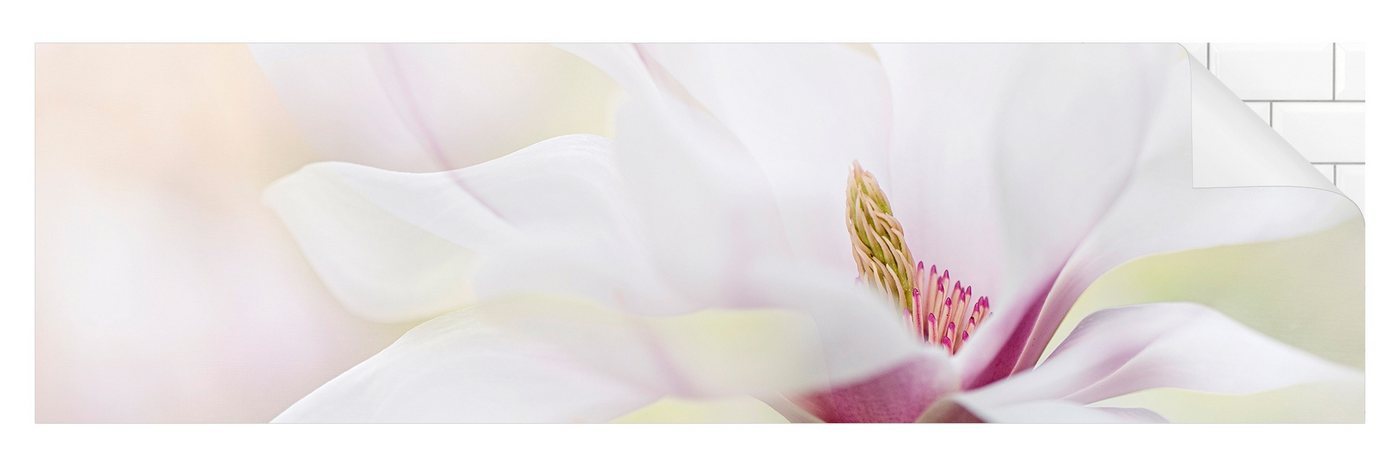 Bilderdepot24 Küchenrückwand selbstklebend beige Blumen Motiv, (1-tlg., Nischenrückwand - für Fliesenspiegel ohne Bohren - glänzend), Nischenrückwand fugenlos Wandpaneel Küche Herd von Bilderdepot24