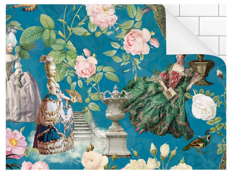 Bilderdepot24 Küchenrückwand selbstklebend blau Blumen, (1-tlg., Nischenrückwand - für Fliesenspiegel ohne Bohren - glänzend), Nischenrückwand fugenlos Wandpaneel Küche Herd von Bilderdepot24