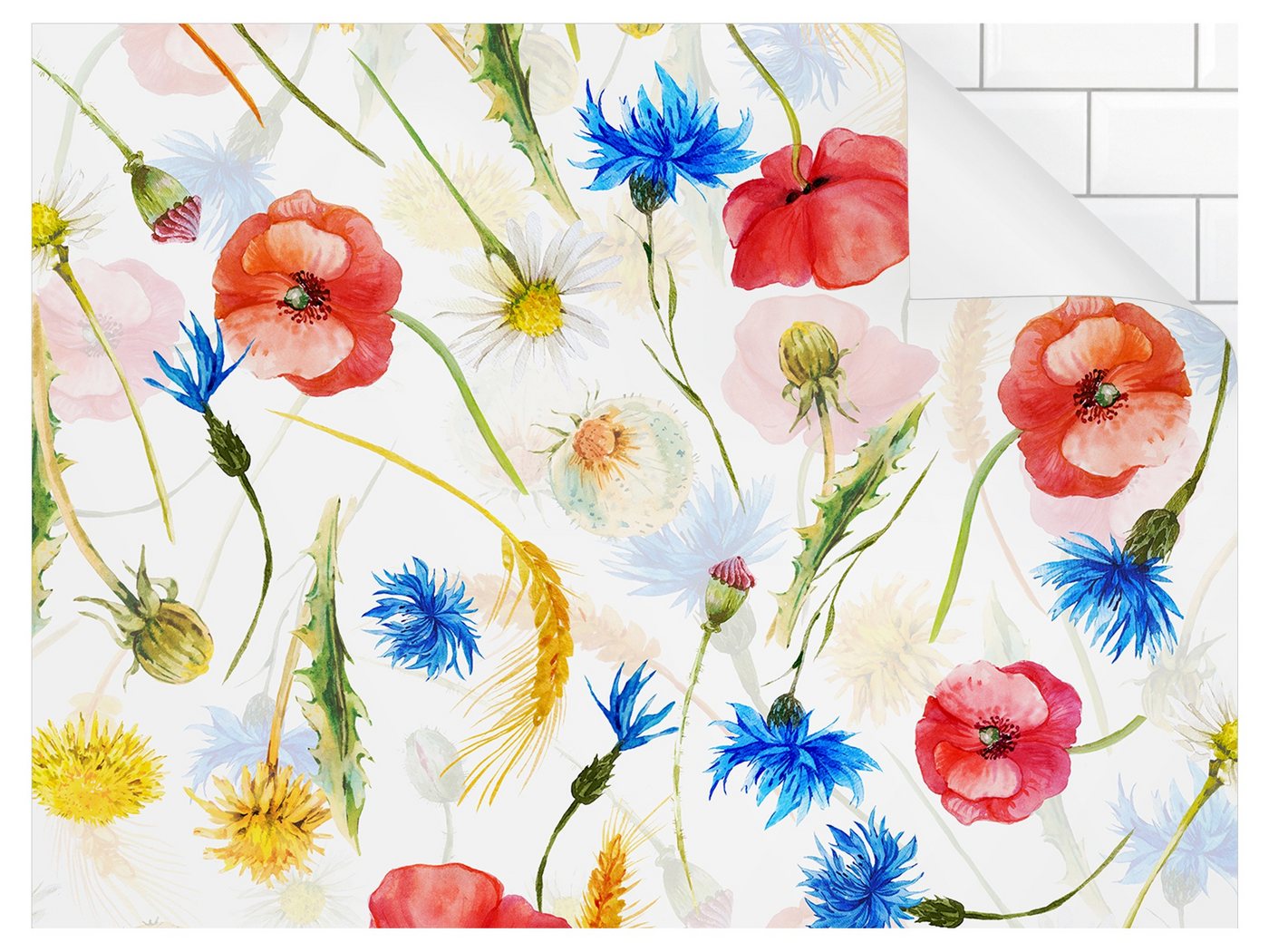 Bilderdepot24 Küchenrückwand selbstklebend bunt Blumen Illustration, (1-tlg., Nischenrückwand - für Fliesenspiegel ohne Bohren - glänzend), Nischenrückwand Aquarell fugenlos Wandpaneel Küche Herd von Bilderdepot24