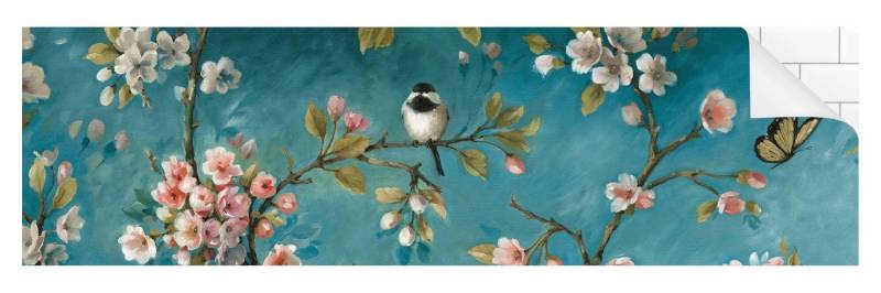 Bilderdepot24 Küchenrückwand selbstklebend petrol Blumen, (1-tlg., Nischenrückwand - für Fliesenspiegel ohne Bohren - matt), Nischenrückwand fugenlos Wandpaneel Küche Herd von Bilderdepot24