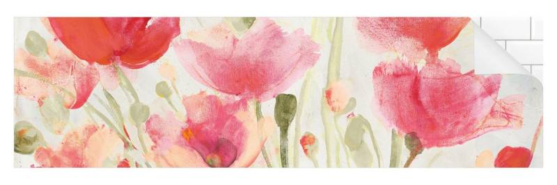 Bilderdepot24 Küchenrückwand selbstklebend rot Blumen, (1-tlg., Nischenrückwand - für Fliesenspiegel ohne Bohren - matt), Nischenrückwand Aquarell fugenlos Wandpaneel Küche Herd von Bilderdepot24