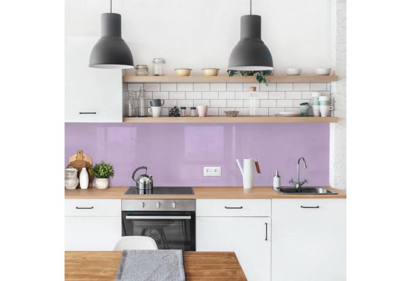 Bilderdepot24 Küchenrückwand violett dekor einfarbig Wandpaneel Küche Lavendel Wandverkleidung, (1-tlg., Nischenrückwand - für Fliesenspiegel ohne Bohren - matt), Spritzschutz Rückwand Küche Herd - Folie selbstklebend versch. Größen von Bilderdepot24