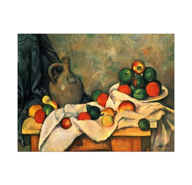 Bilderdepot24 Leinwandbild Alte Meister - Paul Cézanne - Stillleben mit Vorhang, Krug und Obstschale, Stillleben von Bilderdepot24