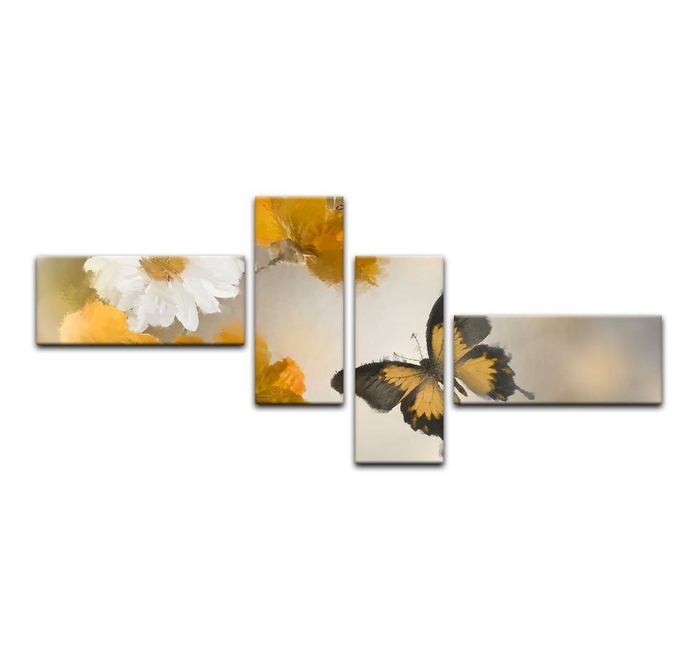 Bilderdepot24 Leinwandbild Aquarell Blumen und Schmetterlinge, Tiere von Bilderdepot24