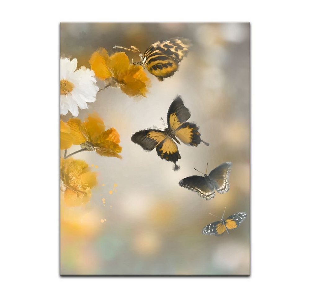 Bilderdepot24 Leinwandbild Aquarell Blumen und Schmetterlinge, Tiere von Bilderdepot24