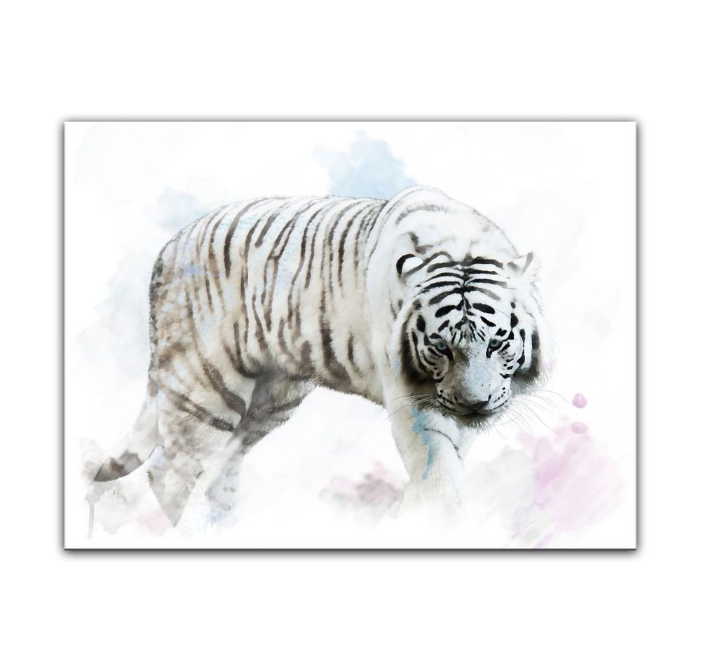 Bilderdepot24 Leinwandbild Aquarell - Weißer Tiger, Tiere von Bilderdepot24