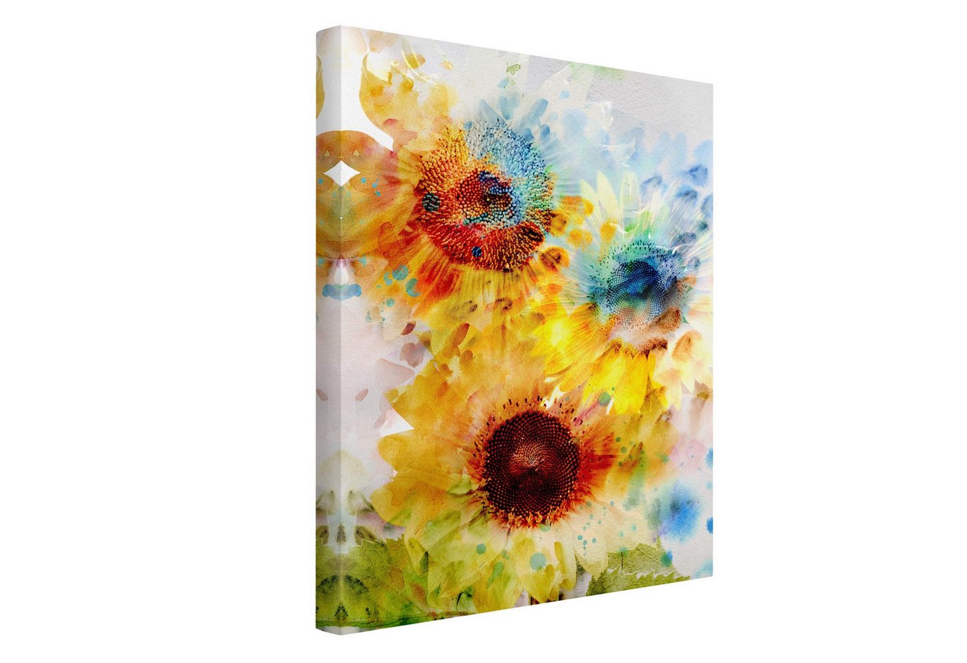 Bilderdepot24 Leinwandbild Blumen Natur Aquarell Blumen Sonnenblumen gelb Bild auf Leinwand XXL, Bild auf Leinwand, Leinwanddruck in vielen Größen von Bilderdepot24