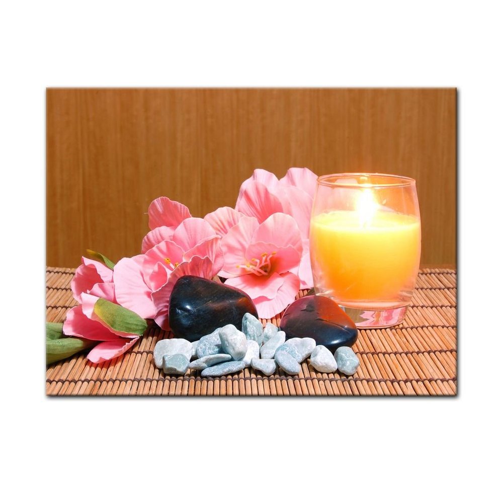 Bilderdepot24 Leinwandbild Gladiole mit Zensteinen und Kerze, Wellness von Bilderdepot24