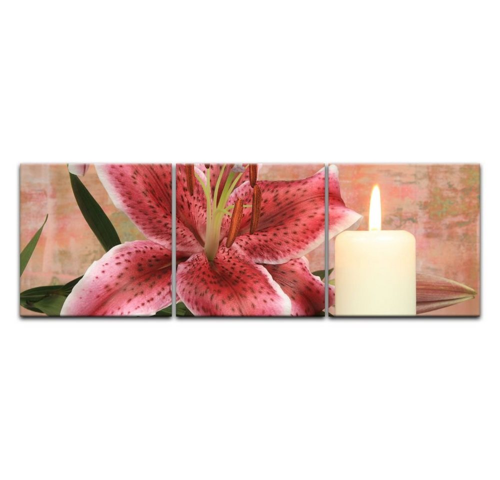 Bilderdepot24 Leinwandbild Lilienblüte mit Kerze, Wellness von Bilderdepot24