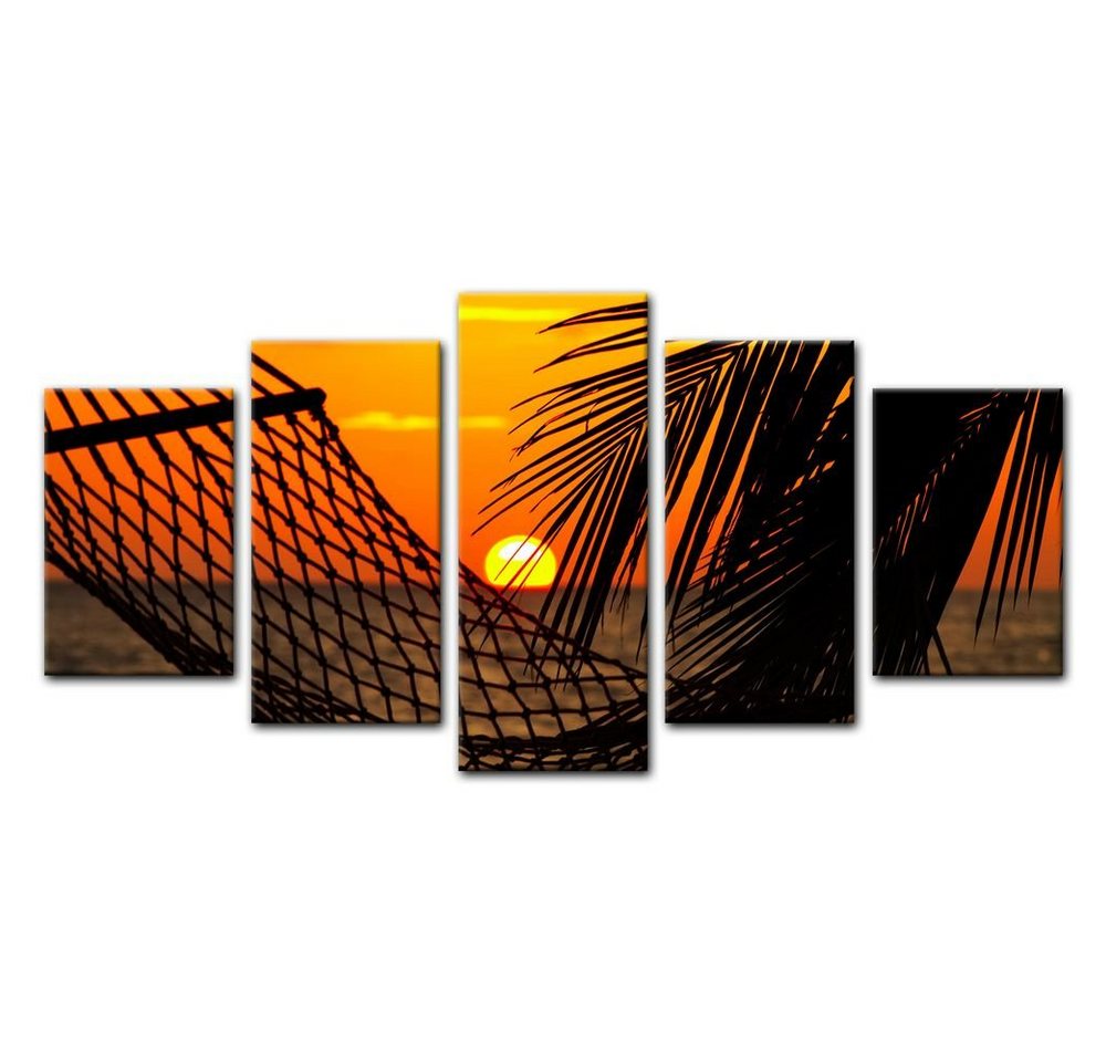 Bilderdepot24 Leinwandbild Palmen, Hängematte und Sonnenuntergang, Ozeane von Bilderdepot24
