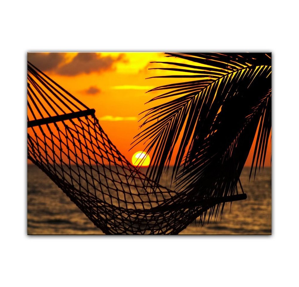 Bilderdepot24 Leinwandbild Palmen, Hängematte und Sonnenuntergang, Ozeane von Bilderdepot24