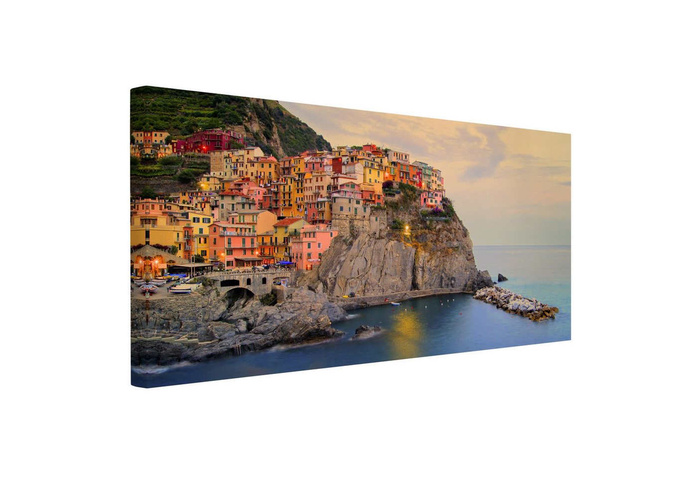 Bilderdepot24 Leinwandbild Strand Natur Modern Bunte Küstenstadt orange Bild auf Leinwand XXL, Bild auf Leinwand, Leinwanddruck in vielen Größen von Bilderdepot24