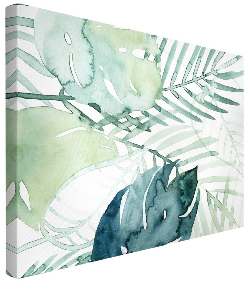Bilderdepot24 Leinwandbild Tropisch Natur Palmwedel Aquarell grün Bild auf Leinwand Groß XXL, Wohnzimmer Schlafzimmer Küche Flur Wandbild Kunstdruck Wanddeko Druck von Bilderdepot24