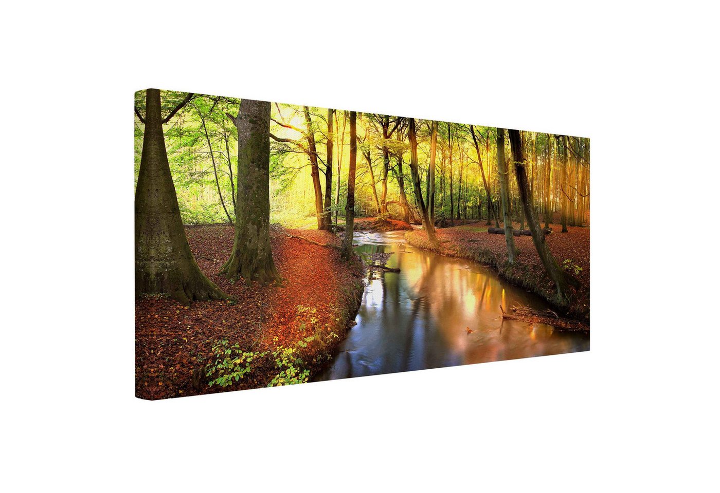 Bilderdepot24 Leinwandbild Wald Natur Modern Natur Herbstwald Fluss türkis Bild auf Leinwand XXL, Bild auf Leinwand, Leinwanddruck in vielen Größen von Bilderdepot24