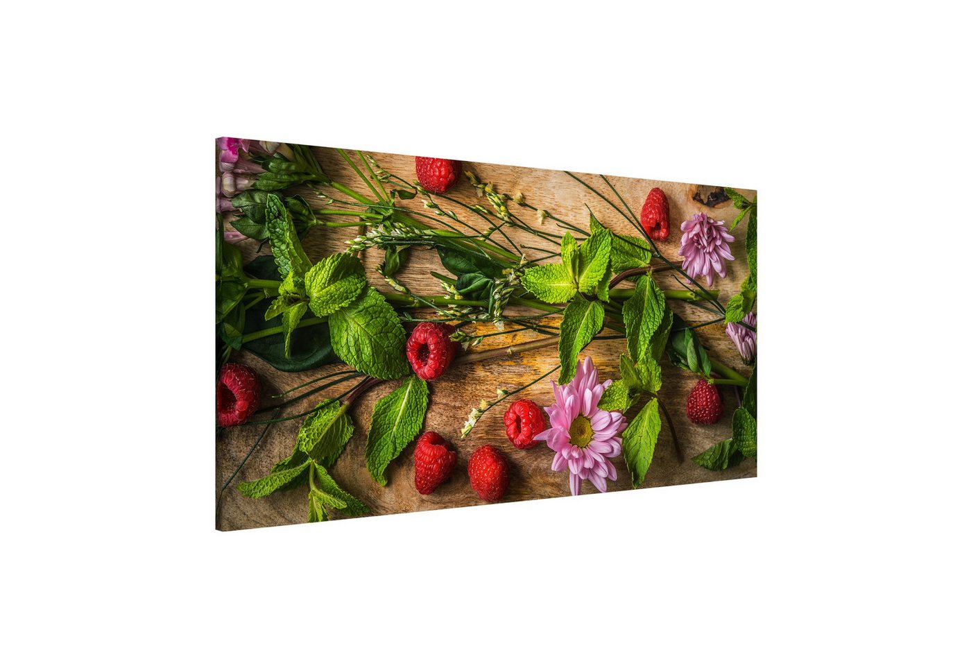 Bilderdepot24 Magnettafel Küche grün Blumen Himbeeren Minze, (1-tlg., Magnetboard Pinnwand für die Wand - metallische Tafel für Magnete), Magnetwand groß mit Motiv modern Memoboard magnetisch Querformat von Bilderdepot24