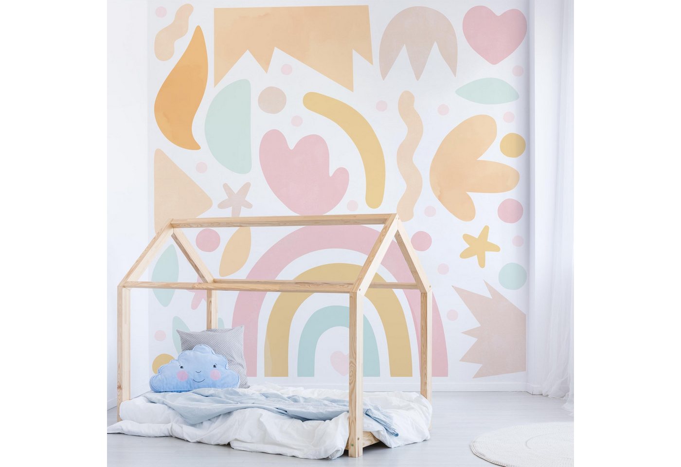 Bilderdepot24 Mustertapete Boho Abstrakte Formen Abstrakt Illustration Muster blau modern, Glatt, Matt, (Vliestapete inkl. Kleister oder selbstklebend), Wohnzimmer Schlafzimmer Küche Flur Motivtapete Vliestapete Wandtapete von Bilderdepot24