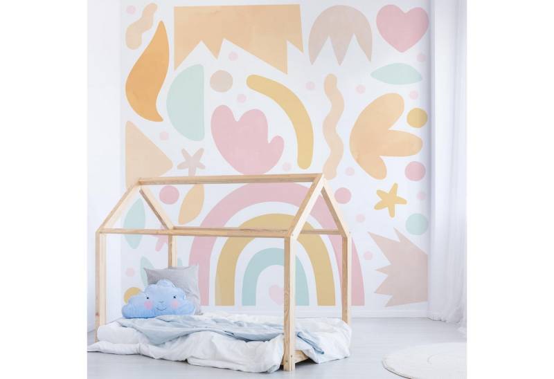 Bilderdepot24 Mustertapete Boho Abstrakte Formen Abstrakt Illustration Muster blau modern, Glatt, Matt, (Vliestapete inkl. Kleister oder selbstklebend), Wohnzimmer Schlafzimmer Küche Flur Motivtapete Vliestapete Wandtapete von Bilderdepot24