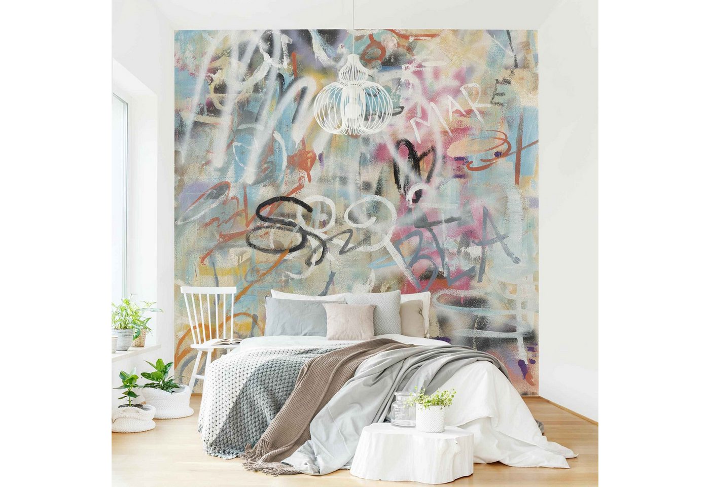 Bilderdepot24 Mustertapete Graffiti Optik Graffiti Love Pastell Modern Street Art Wanddeko Kunst, Glatt, Matt, (Vliestapete inkl. Kleister oder selbstklebend), Jugendzimmer Flur Büro Wohnzimmer Fototapete Vliestapete Wandtapete von Bilderdepot24