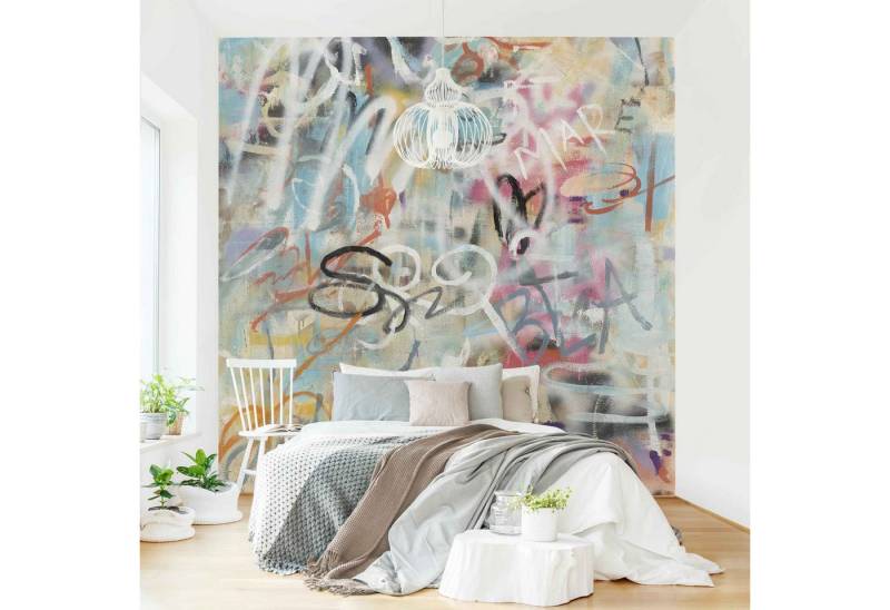 Bilderdepot24 Mustertapete Graffiti Optik Graffiti Love Pastell Modern Street Art Wanddeko Kunst, Glatt, Matt, (Vliestapete inkl. Kleister oder selbstklebend), Jugendzimmer Flur Büro Wohnzimmer Fototapete Vliestapete Wandtapete von Bilderdepot24