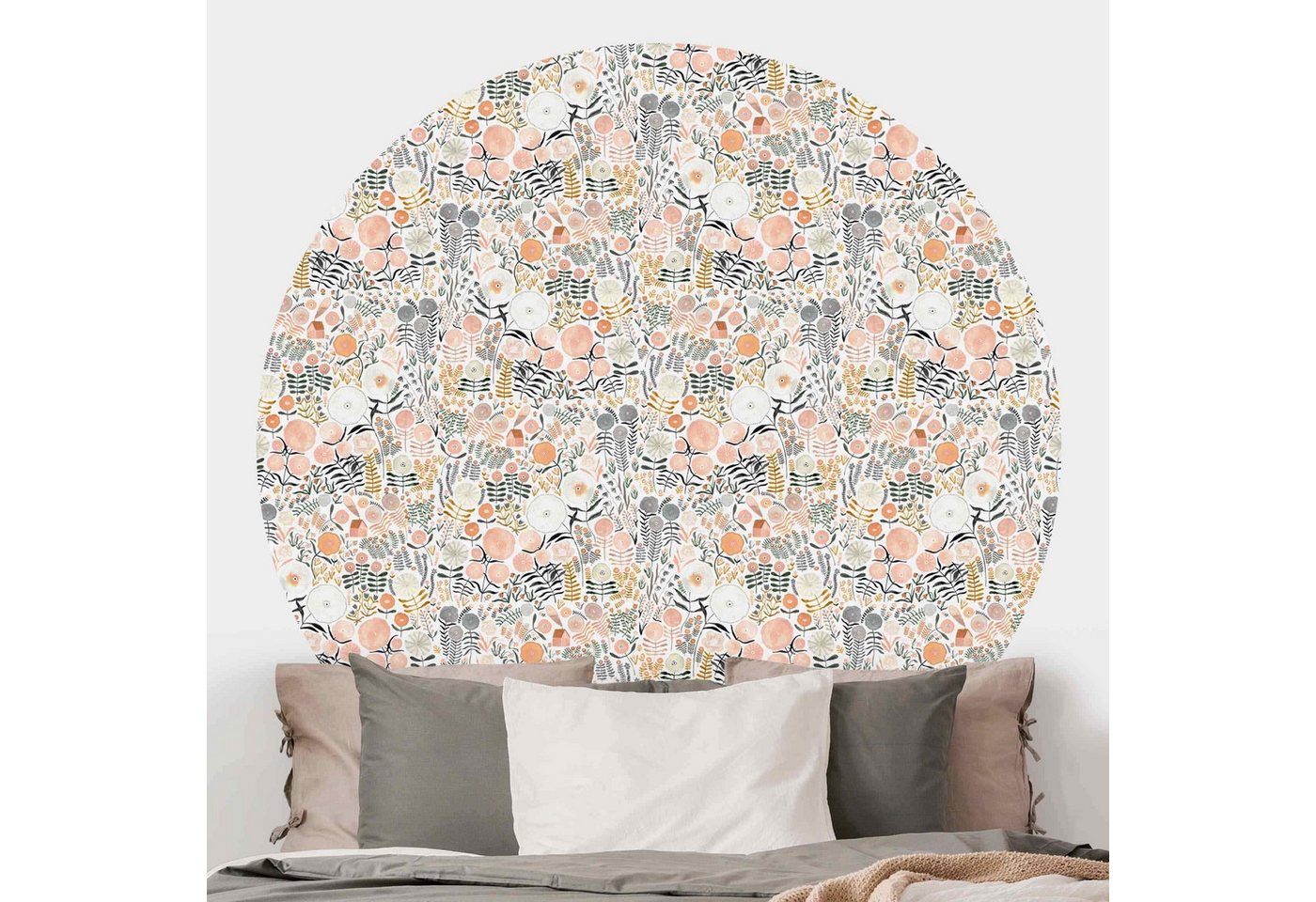 Bilderdepot24 Fototapete rund Blumenmeer Apricot, Glatt, Matt, (Vliestapete selbstklebend), Wohnzimmer Schlafzimmer Küche Wandtattoo Motivtapete Klebe Wandtapete von Bilderdepot24