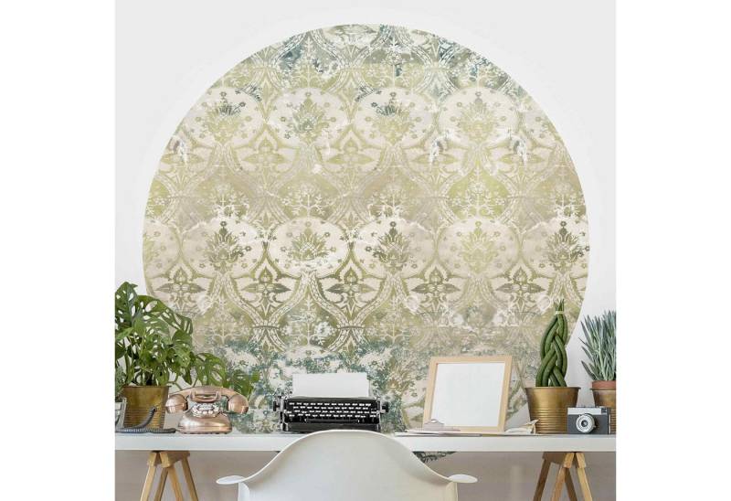 Bilderdepot24 Mustertapete rund Smaragdfarbener Barocktraum, Glatt, Matt, (Vliestapete selbstklebend), Wohnzimmer Schlafzimmer Küche gemusterte Wandtattoo Klebe Wandtapete von Bilderdepot24