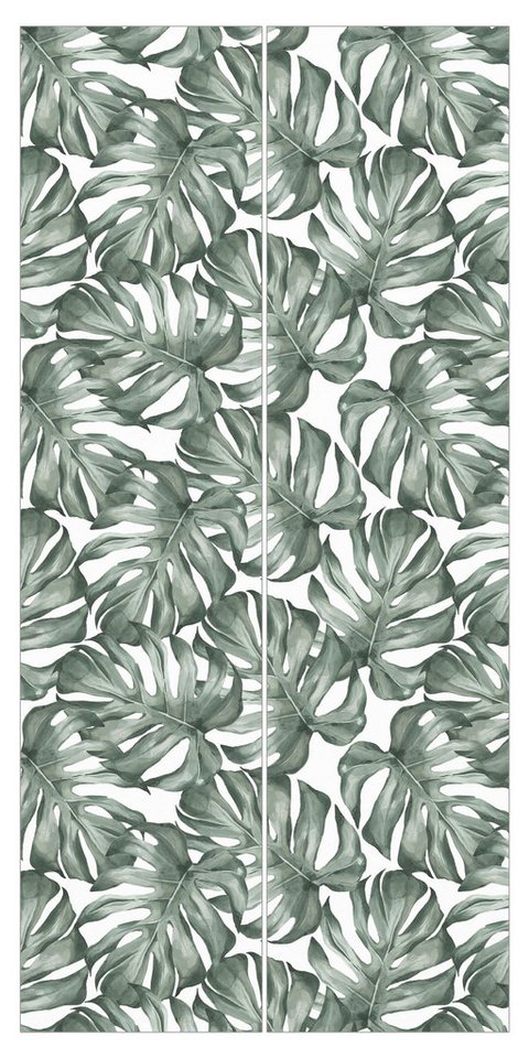 Bilderdepot24 Schiebegardine Flächenvorhang blickdicht Aquarell Monstera Grün, (2 St), halbtransparent, Wohnzimmer große Flächengardine lichtdurchlässig als Klemm-System von Bilderdepot24
