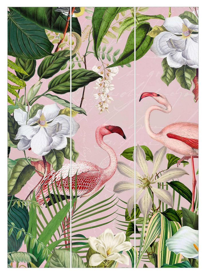 Bilderdepot24 Schiebegardine Flächenvorhang blickdicht Flamingos Pflanzen Rosa, (3 St), halbtransparent, Wohnzimmer große Flächengardine lichtdurchlässig für Klemm-System von Bilderdepot24