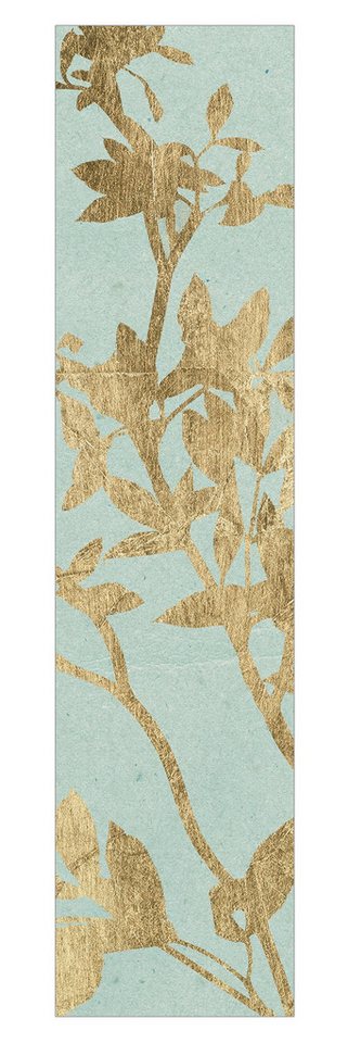 Bilderdepot24 Schiebegardine Flächenvorhang blickdicht Goldene Blätter Turquoise II, (1 St), halbtransparent, Wohnzimmer große Flächengardine lichtdurchlässig als Klemm-System von Bilderdepot24