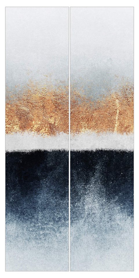 Bilderdepot24 Schiebegardine Flächenvorhang blickdicht Goldener Horizont Aquarell, (2 St), halbtransparent, Wohnzimmer große Flächengardine lichtdurchlässig für Klemm-System von Bilderdepot24