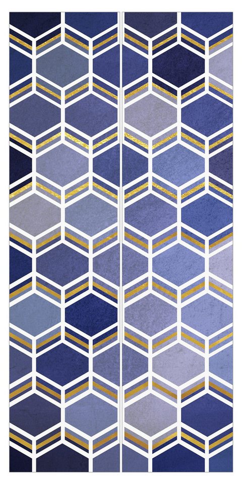 Bilderdepot24 Schiebegardine Flächenvorhang blickdicht Hexagonträume Muster Indigo, (2 St), halbtransparent, Wohnzimmer große Flächengardine lichtdurchlässig als Klemm-System von Bilderdepot24