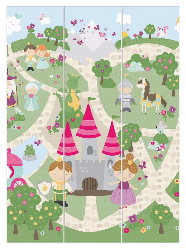 Bilderdepot24 Schiebegardine Flächenvorhang blickdicht Märchenland Weg zum Schloss (3 St), halbtransparent, Wohnzimmer große Flächengardine lichtdurchlässig als Klett-System von Bilderdepot24