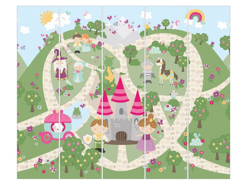 Bilderdepot24 Schiebegardine Flächenvorhang blickdicht Märchenland Weg zum Schloss (5 St), halbtransparent, Wohnzimmer große Flächengardine lichtdurchlässig als Klett-System von Bilderdepot24